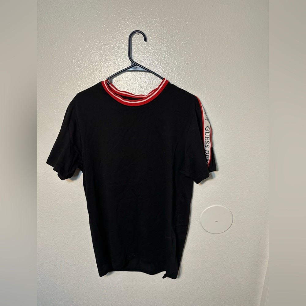 Guess classic Logo Tape Tee men size m black white and red